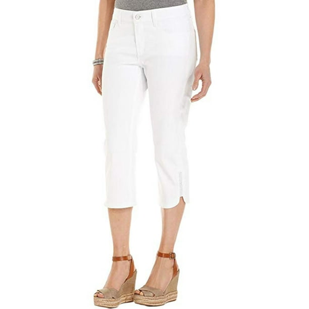Optic White NYDJ Womens Devin Embellished Hem Stretch Crop Jeans 4 